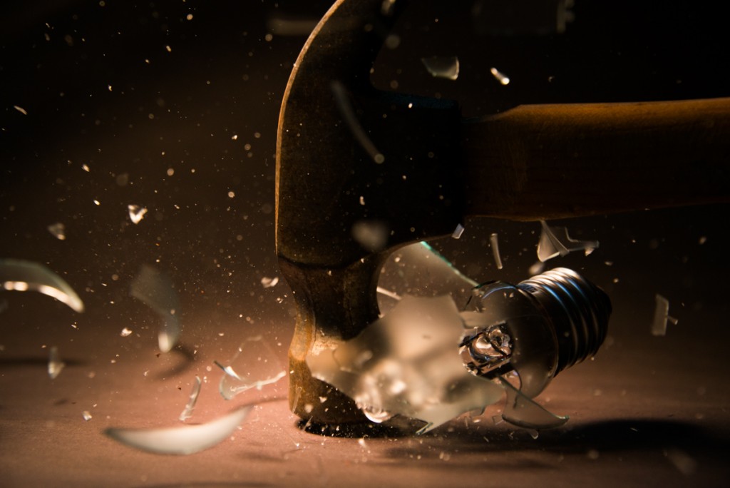 Hammer and light globe